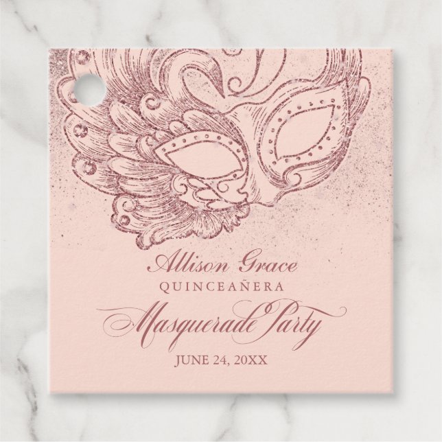 Quinceanera Masquerade Party Rose Gold Pink Geschenkanhänger (Vorderseite)
