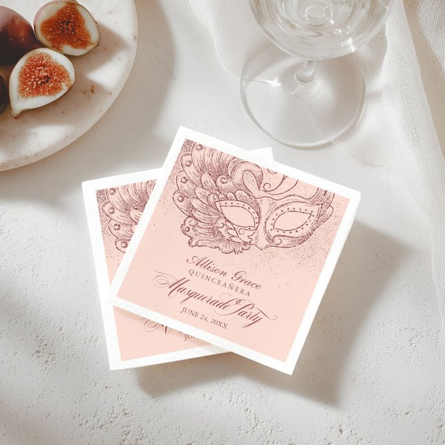 Quinceanera Masquerade Party Rose Gold Pink Serviette (Von Creator hochgeladen)