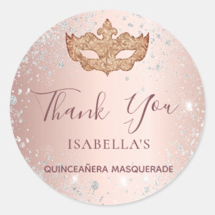 Quinceanera masquerade Rose gold silber Vielen Dan Runder Aufkleber