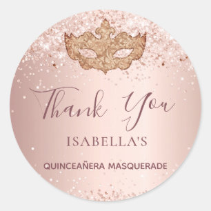 Quinceanera masquerade Rose Gold Vielen Dank Runder Aufkleber