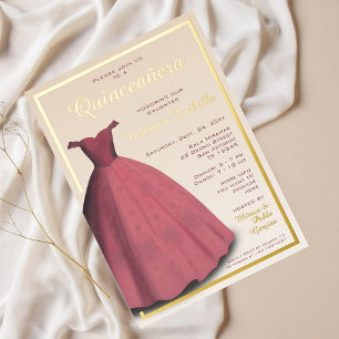 Quinceañera meine fünfzehn rote Kleid Folien-Einla Folieneinladung