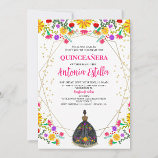 Quinceanera Mexican Fiesta Black Princess Dress Einladung
