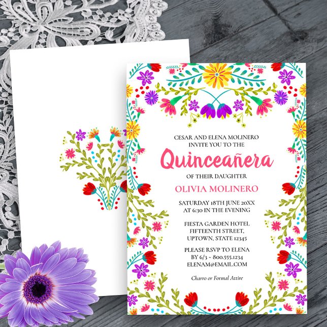 Quinceanera Mexican Fiesta Floral 15. Geburtstag Einladung (Quinceanera Invitation from my Mexican Fiesta Flowers Quinceanera Collection -printed or digital)