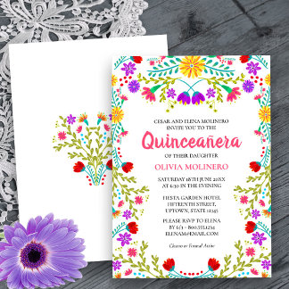 Quinceanera Mexican Fiesta Floral 15. Geburtstag Einladung