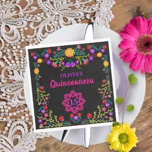Quinceanera Mexikanische Fiesta Blume Schwarzer Ge Serviette