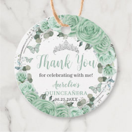 Quinceañera Mint Green Floral Silberschmetterlinge Geschenkanhänger