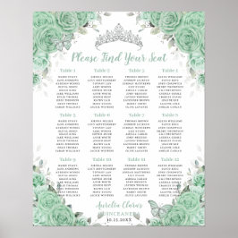Quinceañera Mint Green Floral Silver Sitzplatz Poster