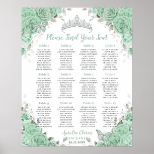 Quinceañera Mint Green Floral Silver Sitzplatz Poster