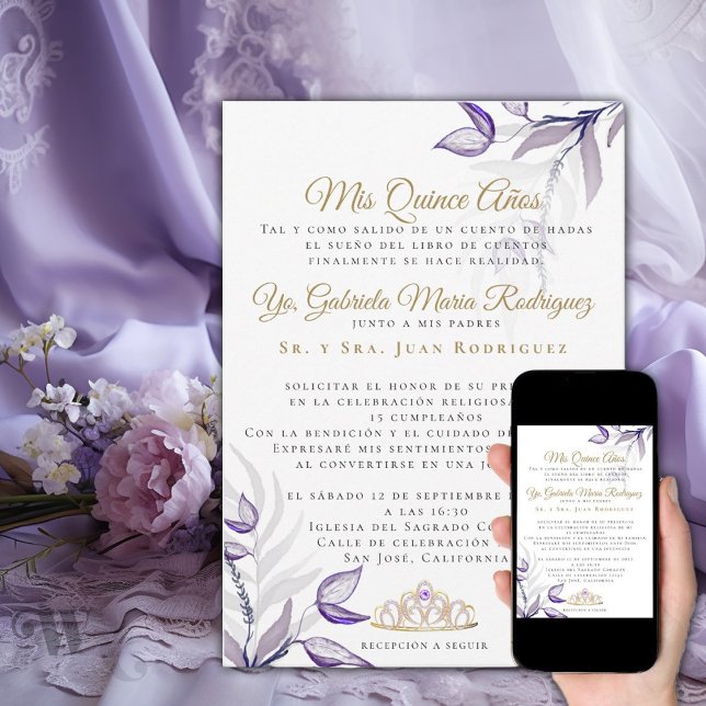 Quinceañera Mis Quince Años Follaje Morado Einladung (Von Creator hochgeladen)