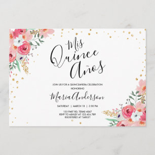 Quinceañera Mis Quince Años Pink Florale Geburtsta Einladung