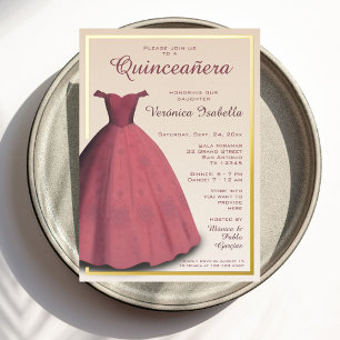 Quinceañera mis quince rote Kleidung Foil Einladun Folieneinladung