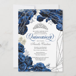 Quinceañera mit Royal Navy Blue Rose und Tiara Einladung
