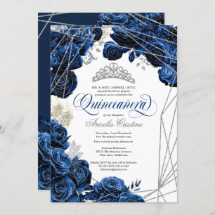 Quinceañera mit Royal Navy Blue Rose und Tiara Einladung