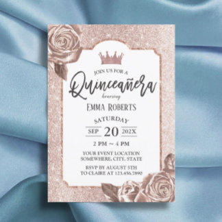 Quinceanera Modern Blush Rose Gold Blumenstrauß Ge Einladung
