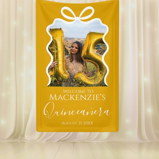 Quinceanera Modern Ribbon-Rahmen Banner (Quinceanera Modern Ribbon Frame Banner by Ricaso. Celebrate the 15 year old in style)