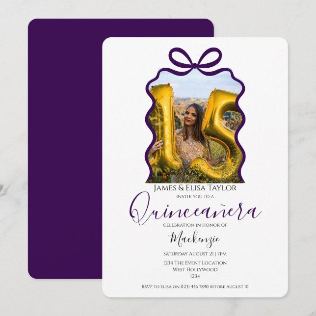 Quinceanera Modern Ribbon-Rahmen Einladung (Vorne/Hinten)