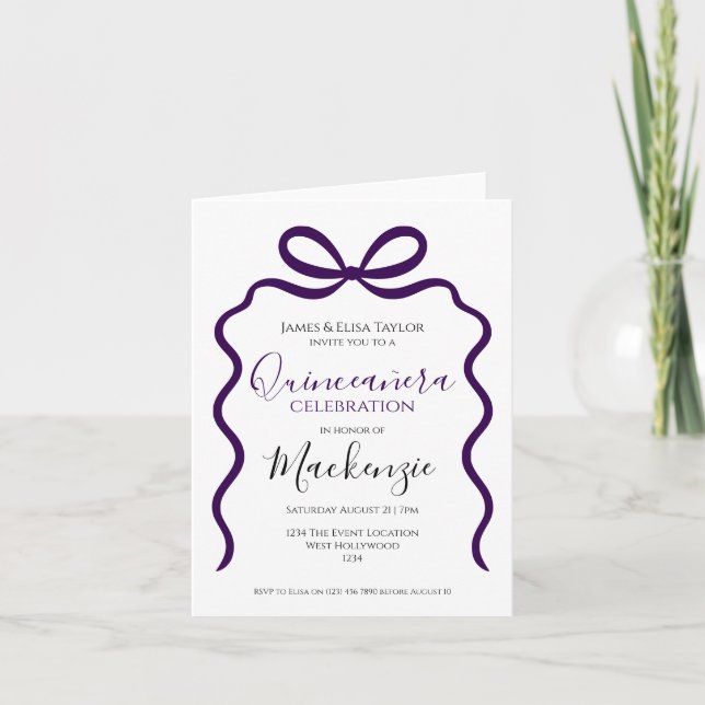 Quinceanera Modern Ribbon-Rahmen Einladung (Vorderseite)