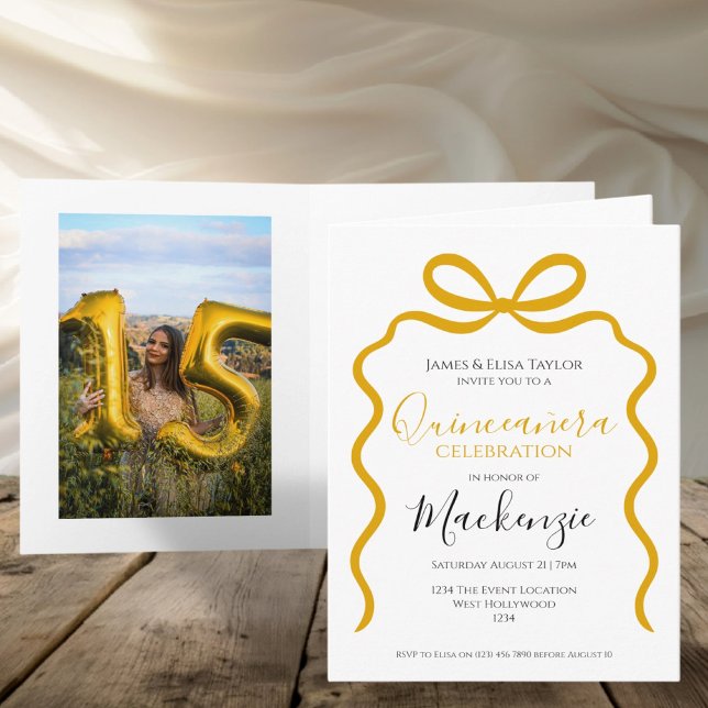 Quinceanera Modern Ribbon-Rahmen Einladung (Quinceanera Modern Ribbon Frame Invitation by Ricaso. Add your own photograph to the inside)