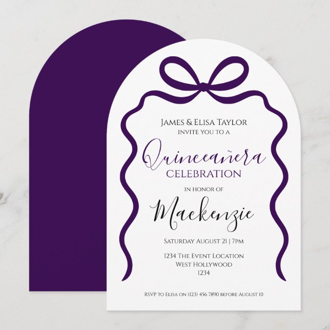 Quinceanera Modern Ribbon-Rahmen Einladung (Vorne/Hinten)