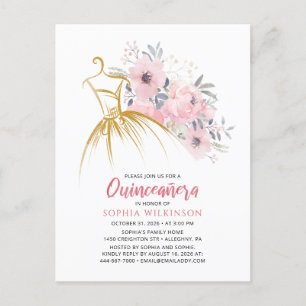 Quinceanera Moderne Blumenwelt 15. Geburtstag Einladungspostkarte