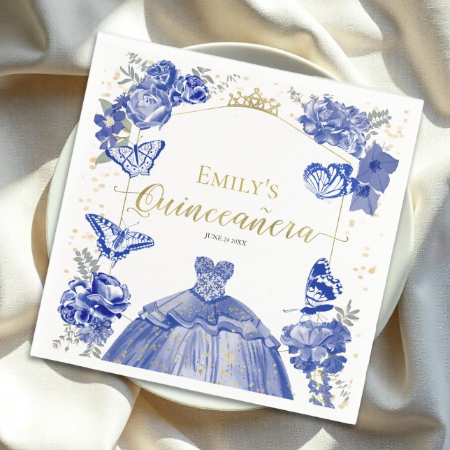 Quinceanera Napkins Royal Blue Dress Floral Serviette (Von Creator hochgeladen)