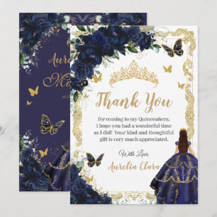 Quinceañera Navy Blau Floral Gold Prinzessin 15 16 Dankeskarte