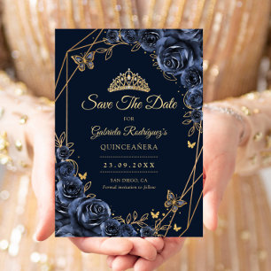 Quinceanera Navy Blau Gold Blumen Schmetterling Save The Date