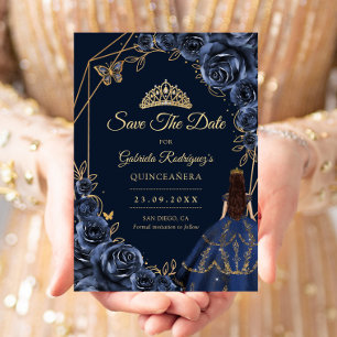 Quinceanera Navy Blau Gold Schmetterling Kleid Flo Save The Date