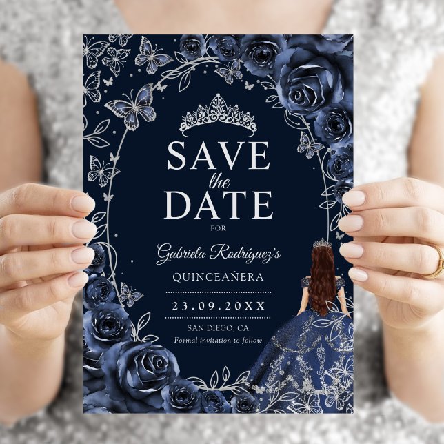 Quinceanera Navy Blau Silber Save The Date (Von Creator hochgeladen)