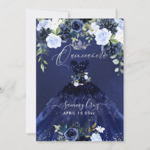 Quinceanera Navy Blau Wasserfarbenes Kleid Einladu Einladung