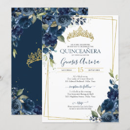 Quinceañera Navy Blue Elegante Wasserfarben Einladung