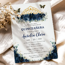Quinceañera Navy Blue Floral Butterfells Krone