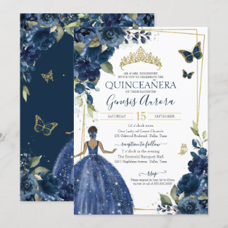Quinceañera Navy Blue Floral Schmetterlinge und Kl Einladung