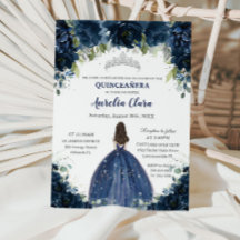 Quinceañera Navy Blue Floral Silver Princess Crown