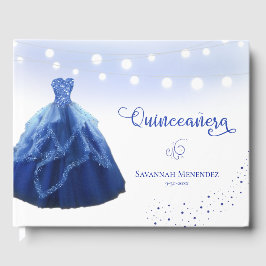 Quinceanera Navy Blue Gown String Lights Foto Gästebuch