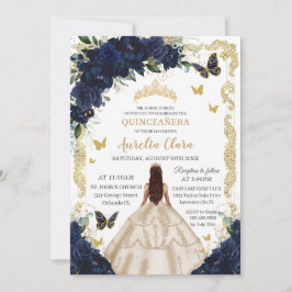 Quinceañera Navy Floral Champagne Gold Prinzessin Einladung