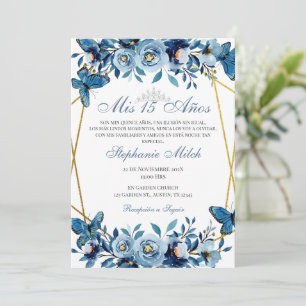Quinceanera Navy Floral Einladung Schmetterlinge