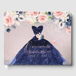 Quinceanera Navy Glitzer Rose Gästebuch