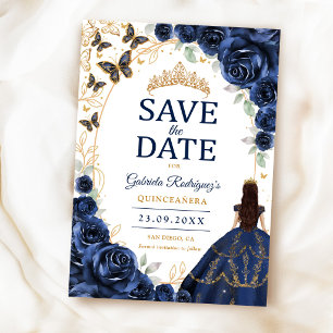 Quinceanera Navy Gold Blumen Save The Date