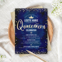 Quinceañera Navy Gold Foil Glitzer Princess Crown