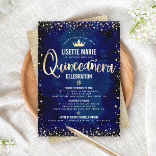 Quinceañera-Navy-Goldfolie-Glitter-Prinzessinnenkr Einladung