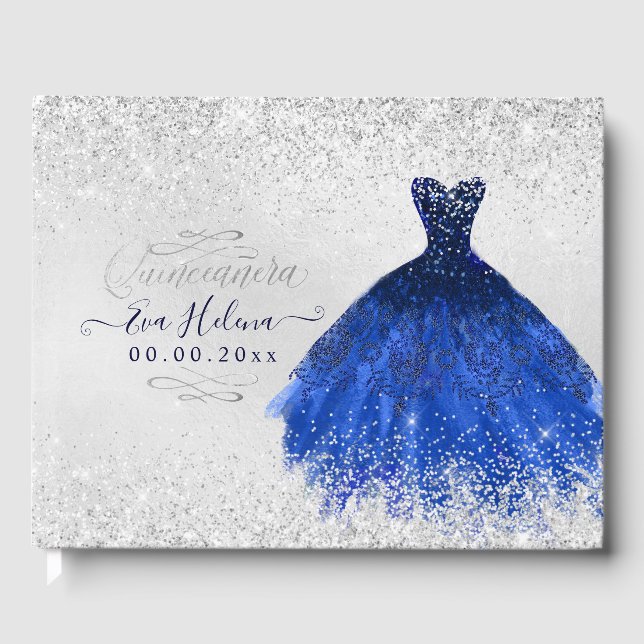 Quinceañera Navy Royal Blue Sparkling Gown Gästebuch (Vorderseite)