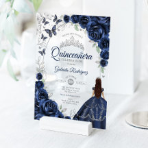 Quinceanera Navy Silber Blumen