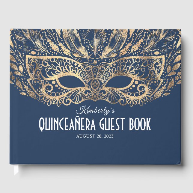 Quinceanera Navy und Gold Gästebuch (Vorderseite)