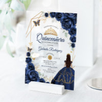 Quinceanera Navyblauer Blumenkleid Gold