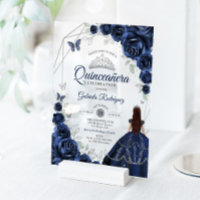 Quinceanera-Navyblaues-silbernes-Blumenkleid