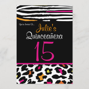 Quinceañera Neonzebra-Tierdruck-Einladung Einladung