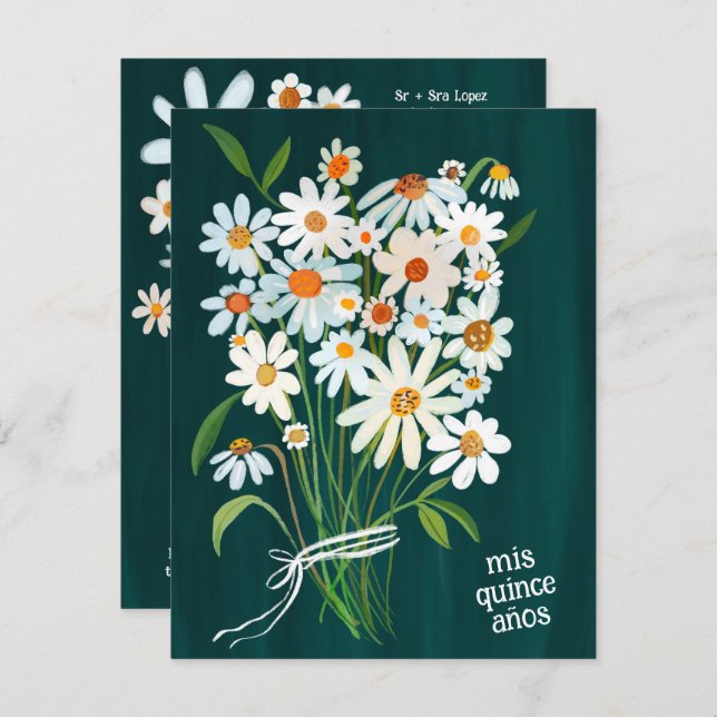 Quinceañera Niedlich Daisy Bouquet Handpainted Cus Einladung (Vorne/Hinten)