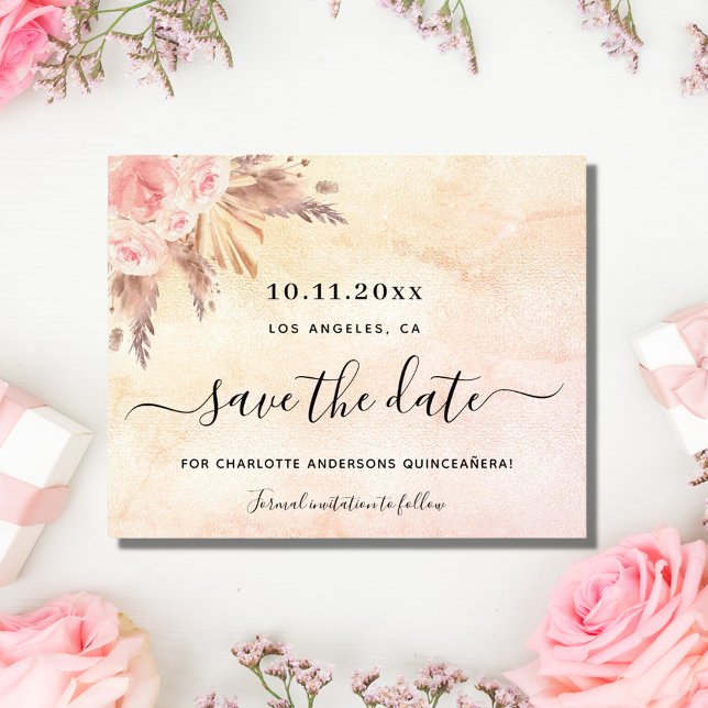 Quinceanera Pampas blass Haushalt Save the Date Flyer (Von Creator hochgeladen)