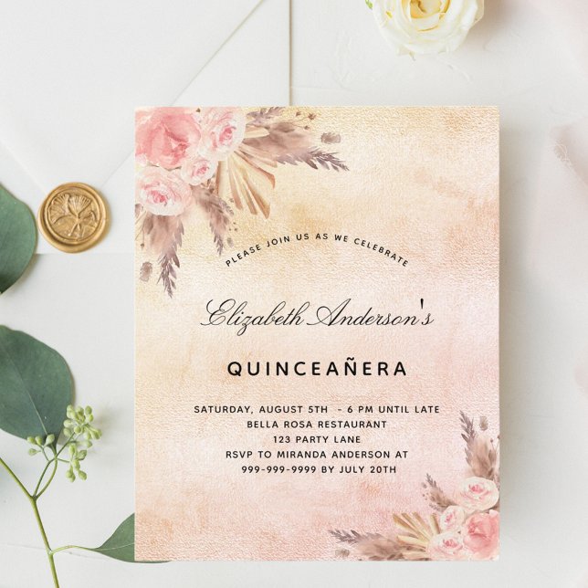 Quinceanera Pampas-Gras-Blütenbudget Einladung Flyer (Von Creator hochgeladen)